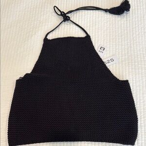 NWT 525 Black Knit Halter Top sz l
